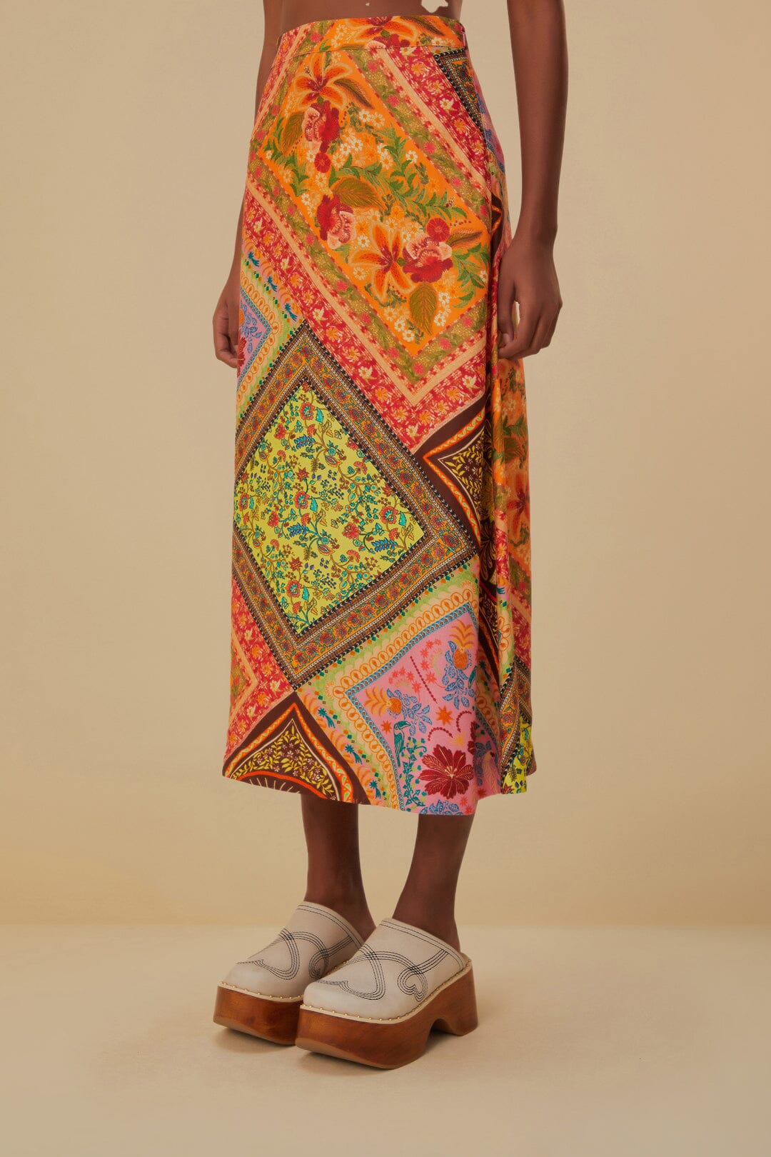 Jupe midi Mixed Scarves - Multicolore