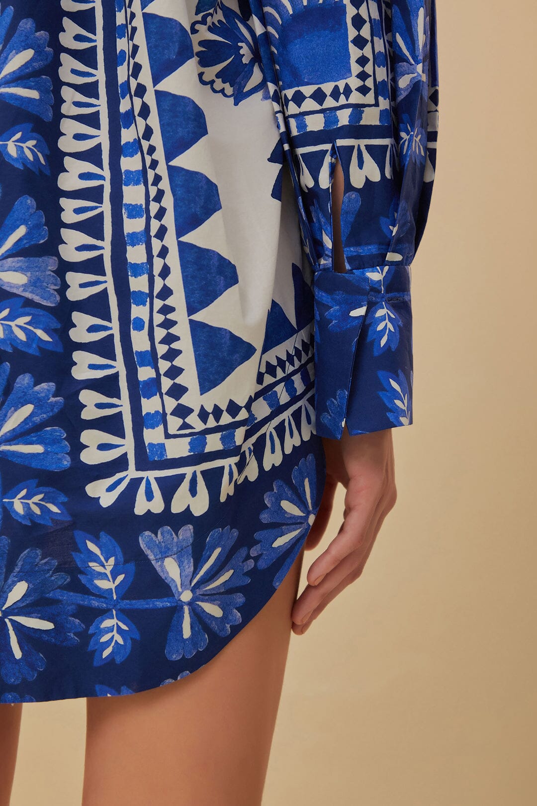 Robe courte Flora Tapestry à manches longues en coton - Bleu