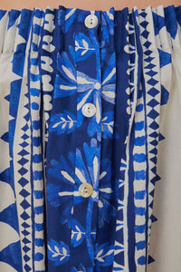 Robe courte Flora Tapestry à manches longues en coton - Bleu