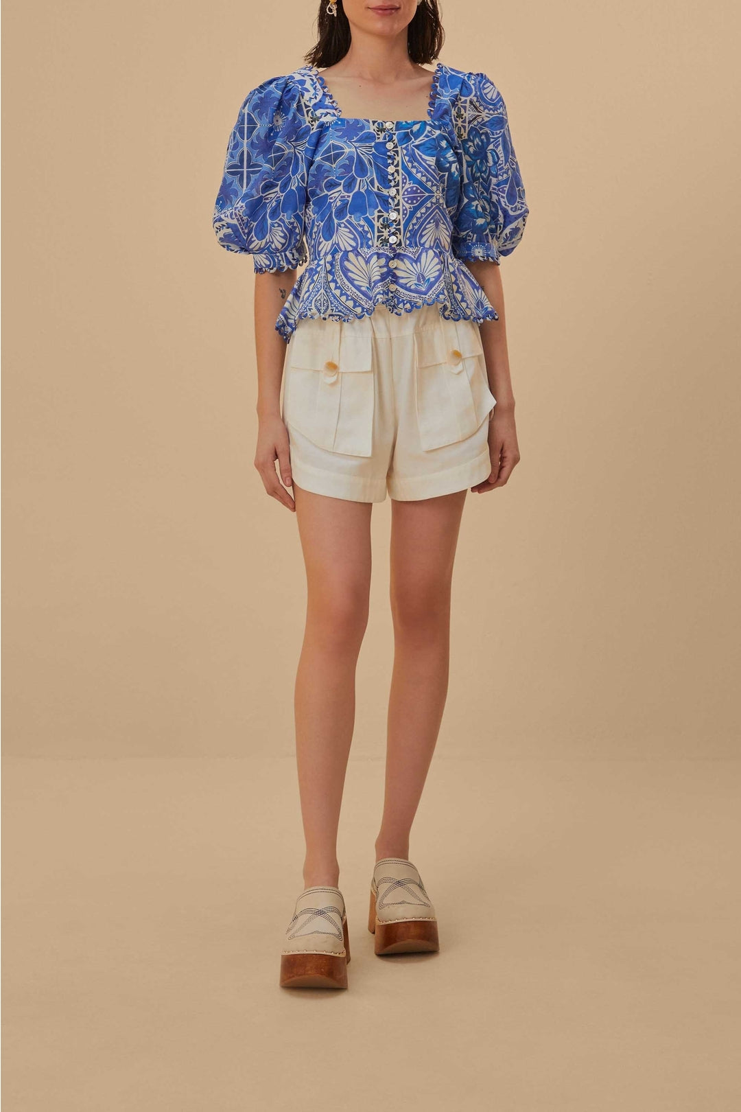 Short cargo à poches en coton - Blanc
