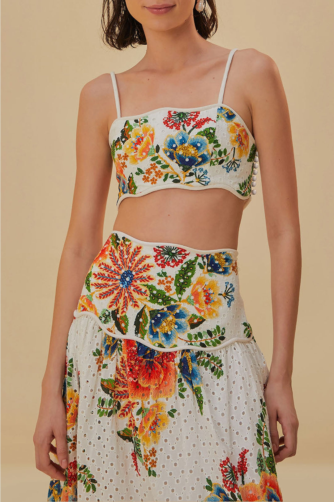 Top court Delicate Garden sans manches en coton - Blanc