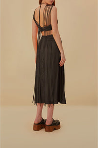 Robe midi sans manches à franges - Marron