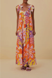 Robe longue sans manches Lee Floral en coton - Orange