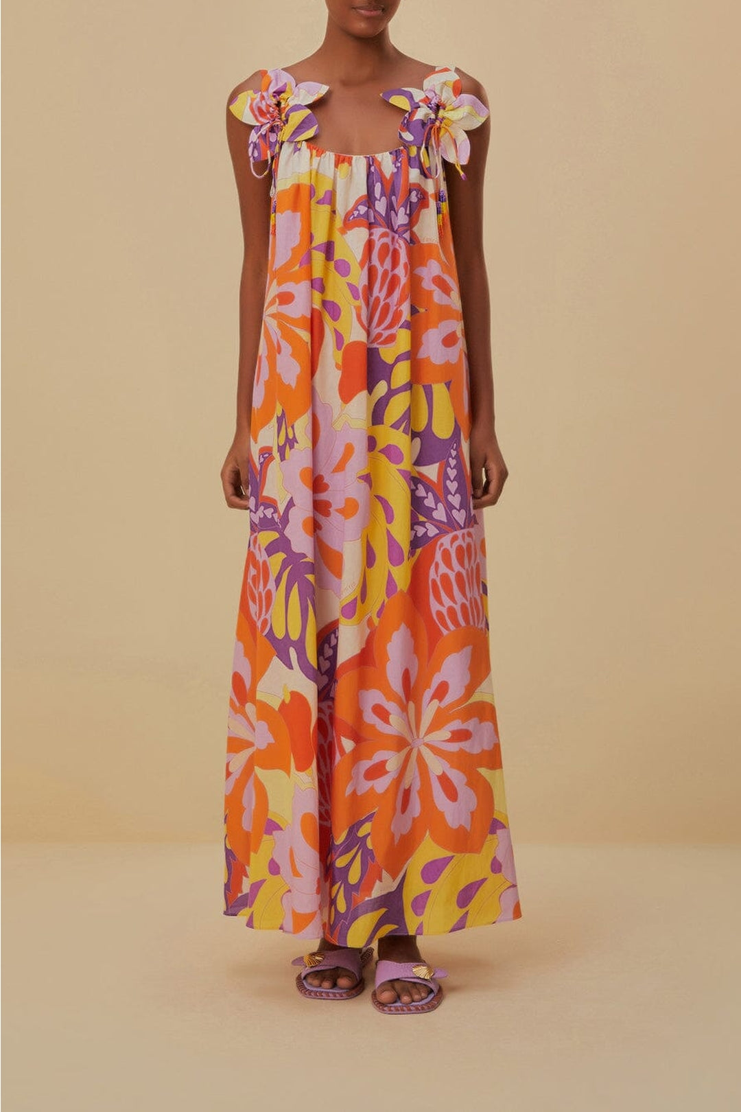 Robe longue sans manches Lee Floral en coton - Orange