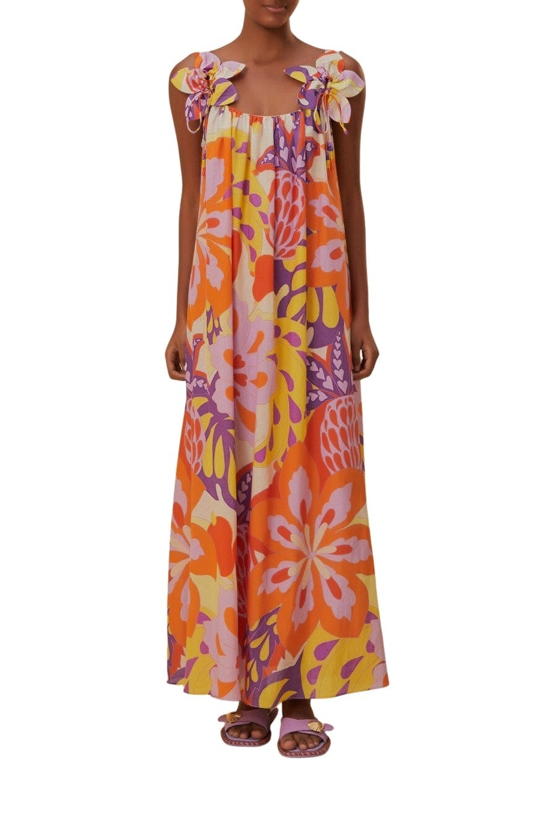 Robe longue sans manches Lee Floral en coton - Orange