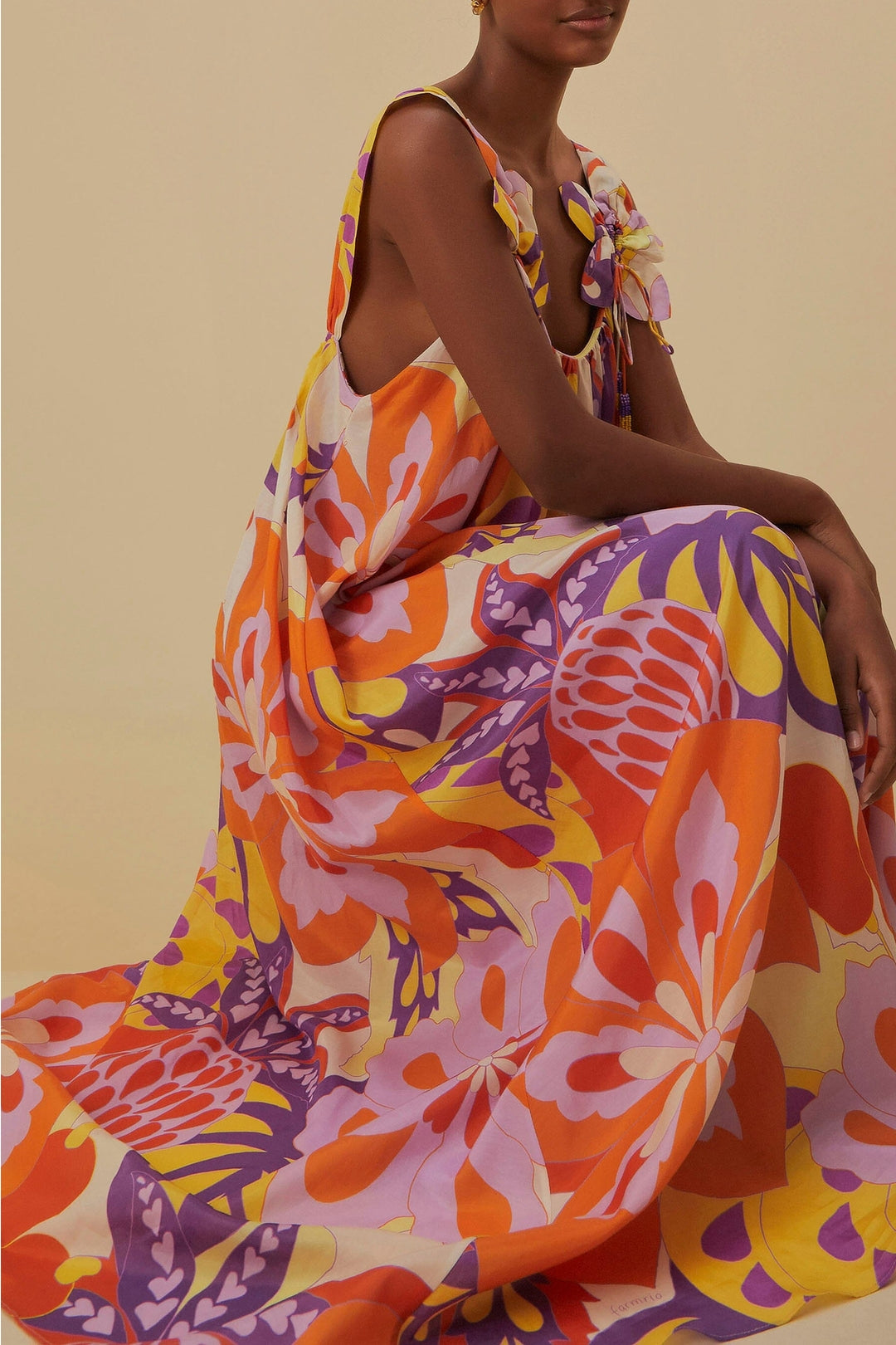 Robe longue sans manches Lee Floral en coton - Orange