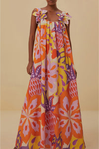Robe longue sans manches Lee Floral en coton - Orange