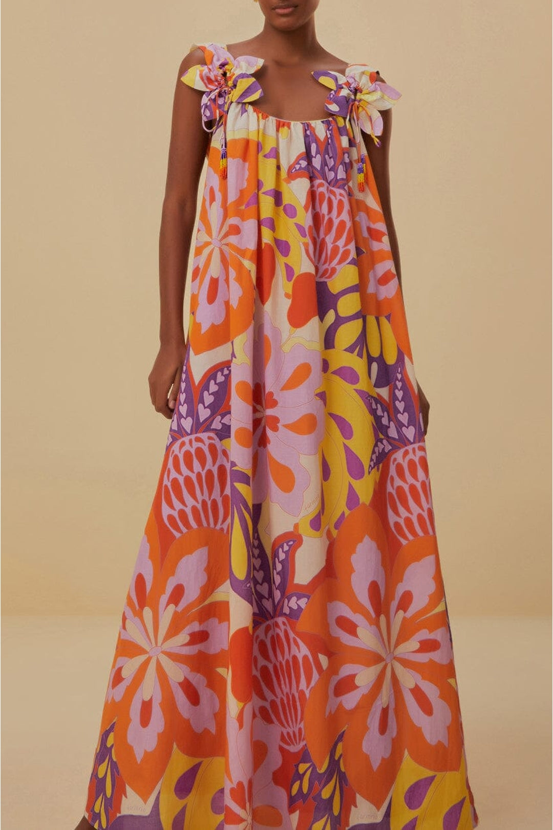 Robe longue sans manches Lee Floral en coton - Orange
