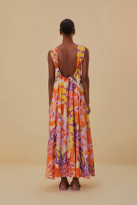Robe longue sans manches Lee Floral en coton - Orange
