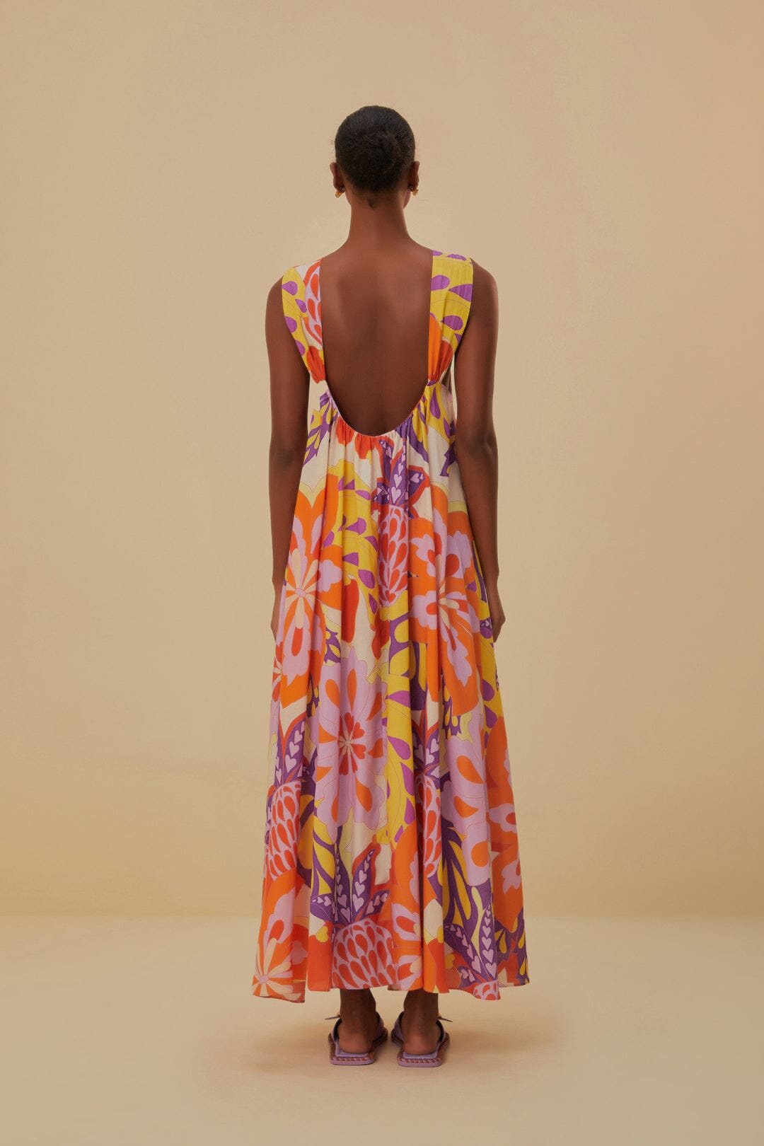 Robe longue sans manches Lee Floral en coton - Orange