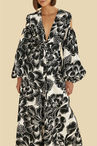 Robe longue Chita Woodcut à encolure en V en coton - Blanc