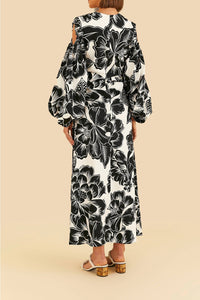 Robe longue Chita Woodcut à encolure en V en coton - Blanc