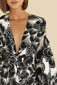 Robe longue Chita Woodcut à encolure en V en coton - Blanc