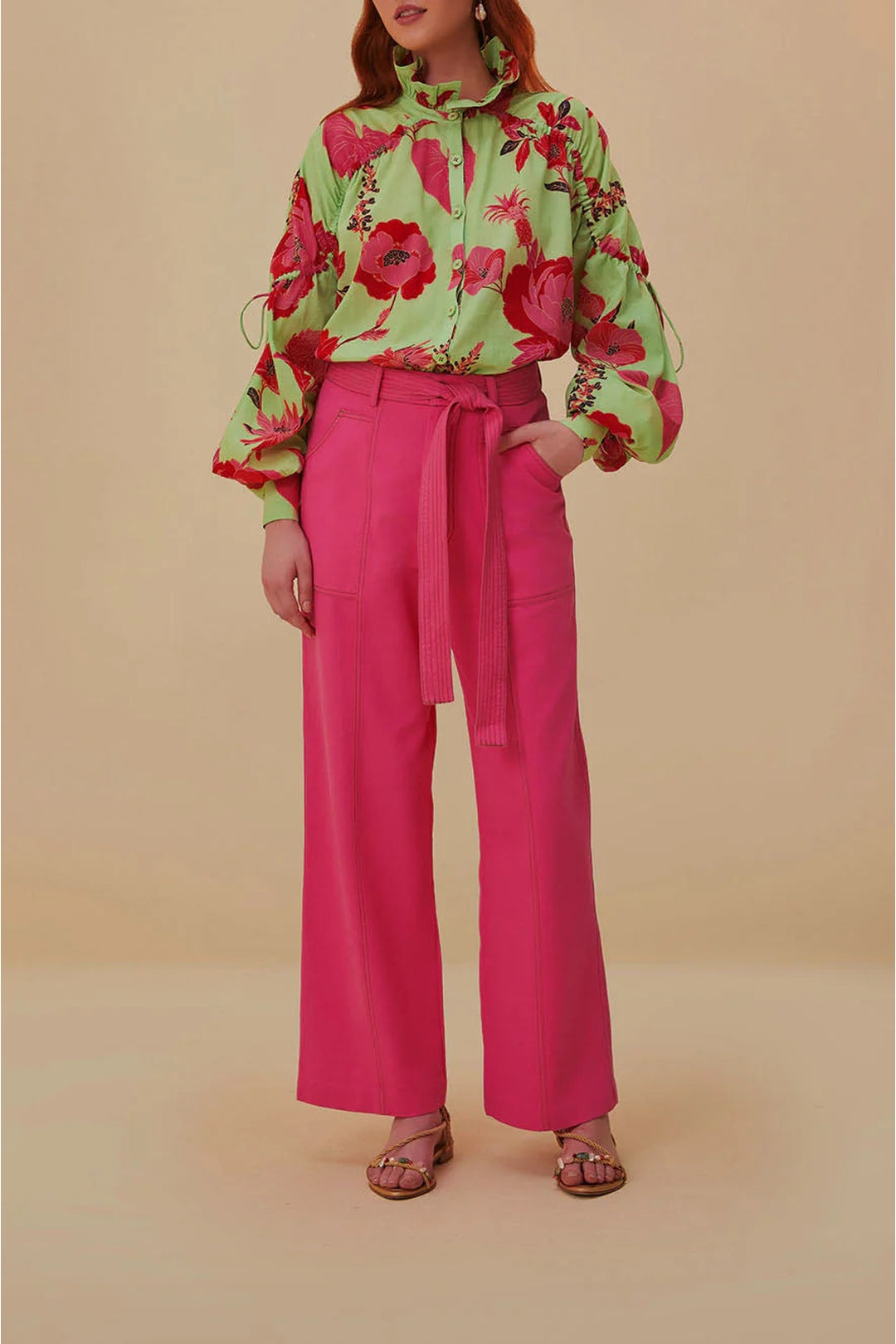 Blouse Jardin frais à manches longues en coton - Vert