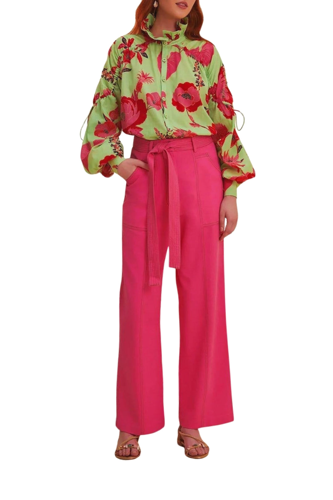 Blouse Jardin frais à manches longues en coton - Vert