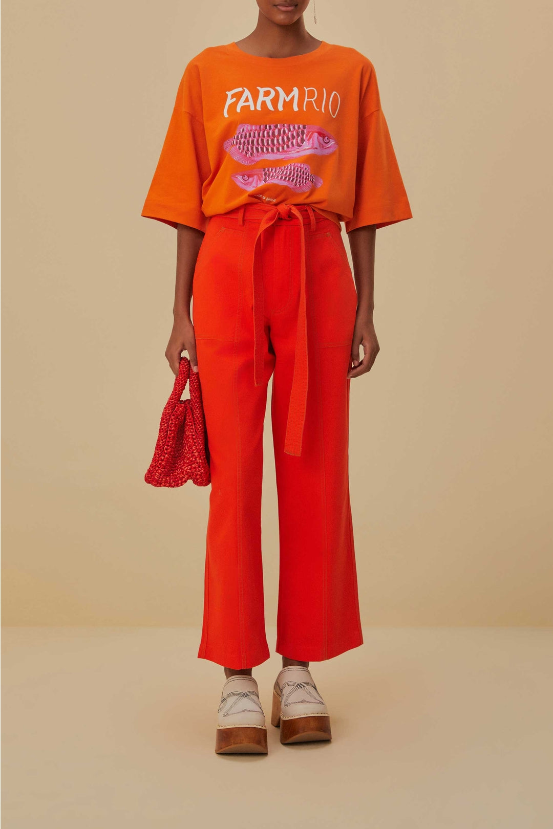 Pantalon large en coton - Rouge