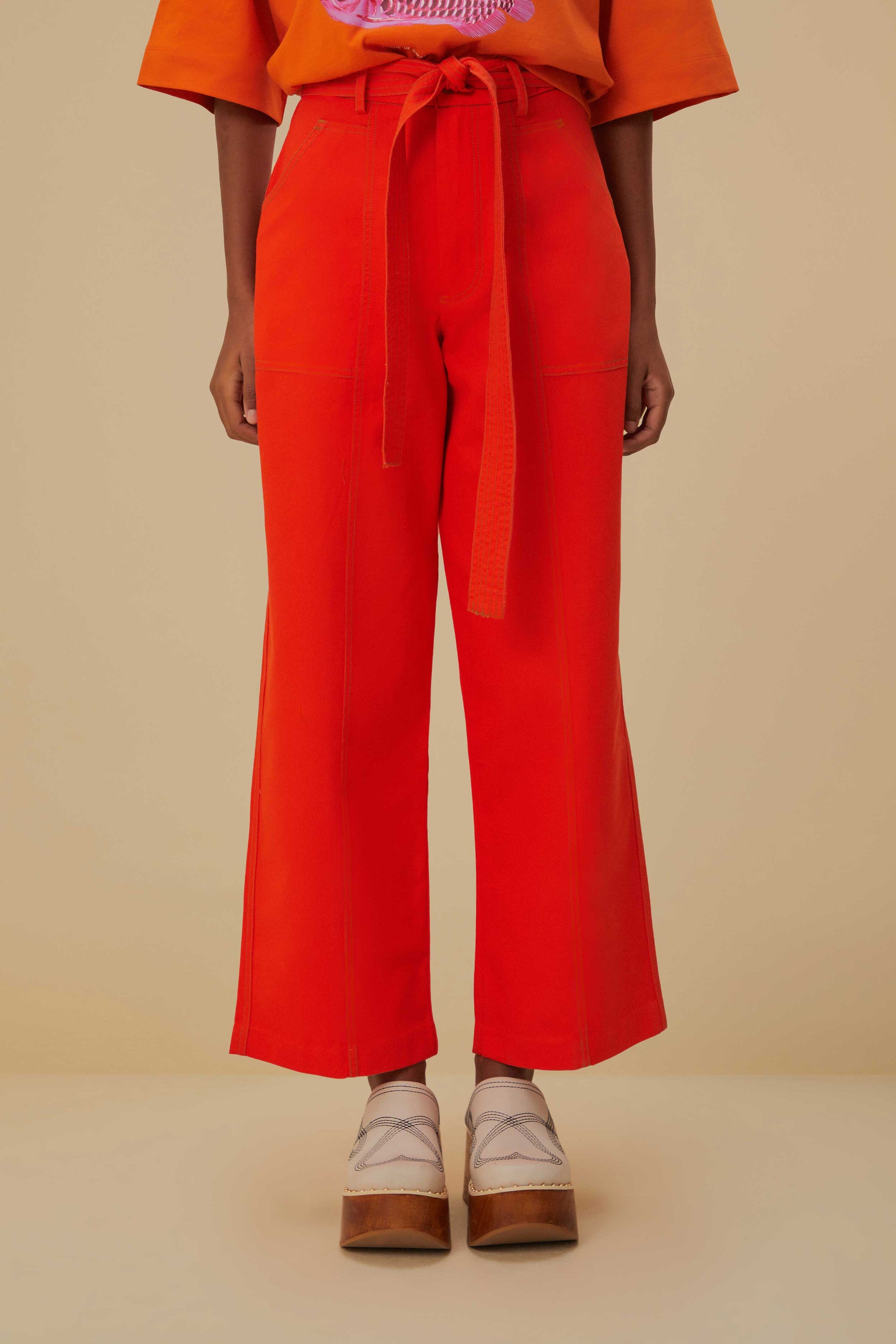 Pantalon large en coton - Rouge
