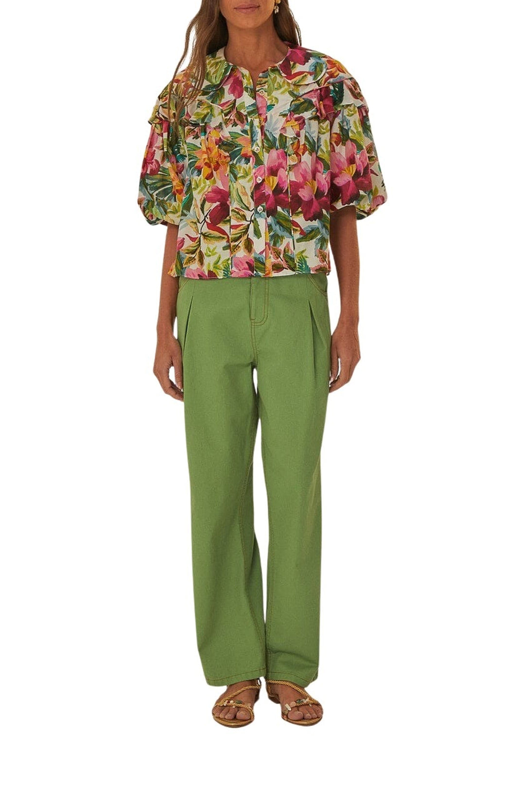 Pantalon à plis en coton - Vert