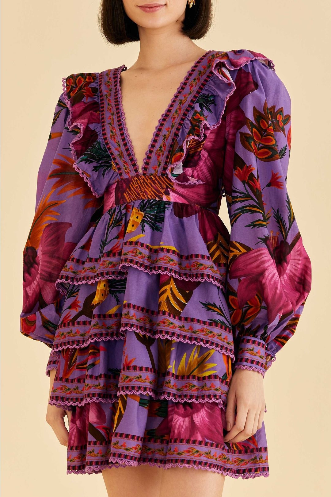 Robe courte Maxi Flowers en coton - Violet