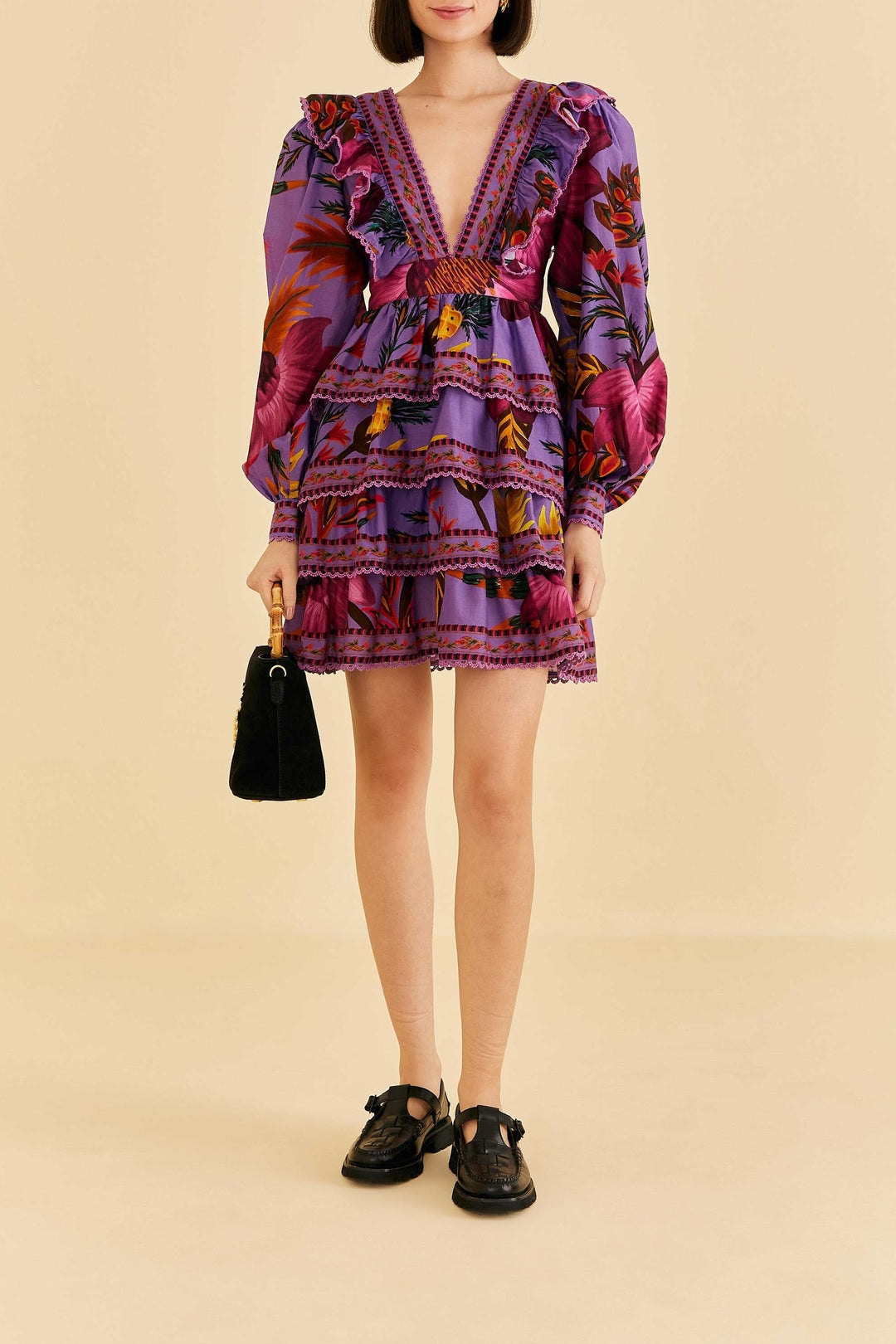 Robe courte Maxi Flowers en coton - Violet