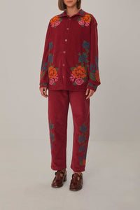 Chemise brodée en velours côtelé en coton - Bordeaux