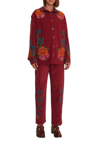 Chemise brodée en velours côtelé en coton - Bordeaux