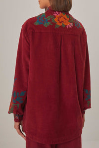 Chemise brodée en velours côtelé en coton - Bordeaux
