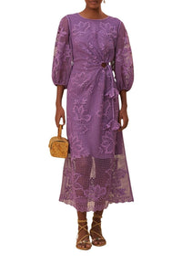 Robe longue en dentelle ajourée - Violet