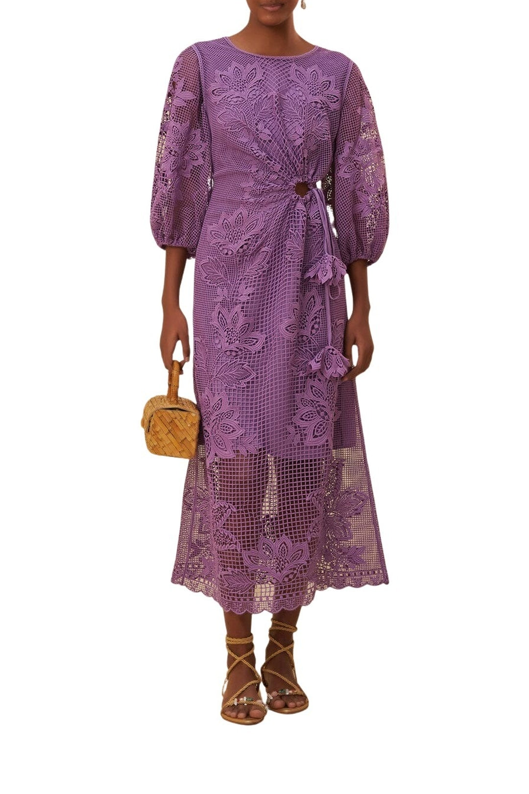Robe longue en dentelle ajourée - Violet