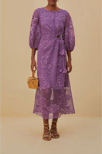 Robe longue en dentelle ajourée - Violet