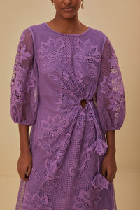 Robe longue en dentelle ajourée - Violet