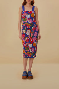 Robe midi Colorful Salad en maille - Bleu