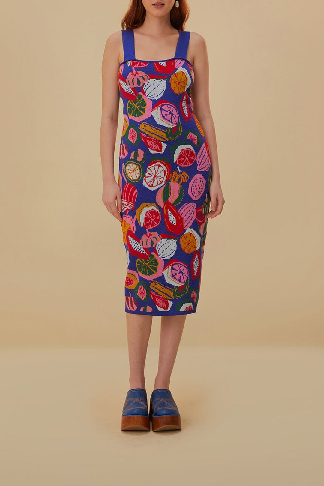 Robe midi Colorful Salad en maille - Bleu