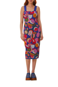 Robe midi Colorful Salad en maille - Bleu