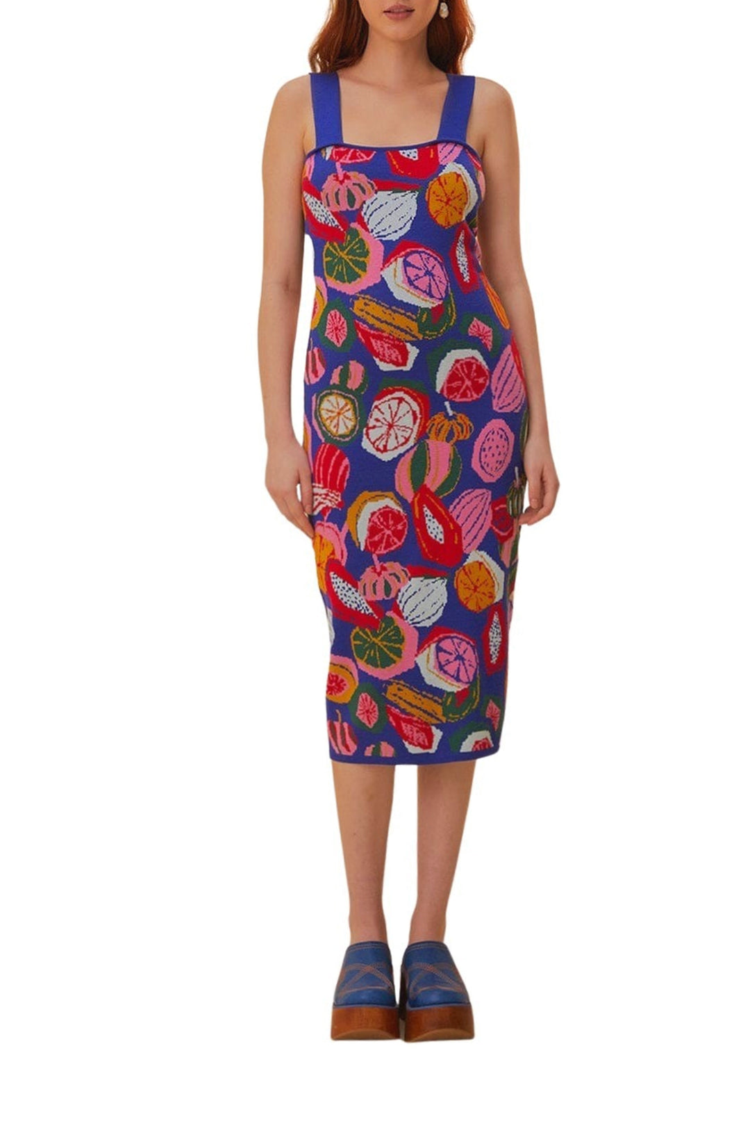 Robe midi Colorful Salad en maille - Bleu