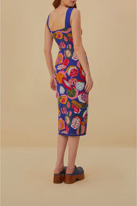 Robe midi Colorful Salad en maille - Bleu