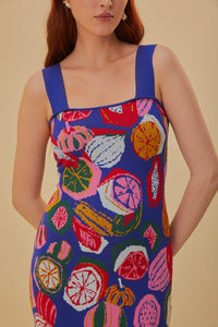 Robe midi Colorful Salad en maille - Bleu