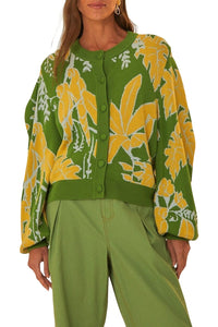 Cardigan Croquis de feuillage - Vert