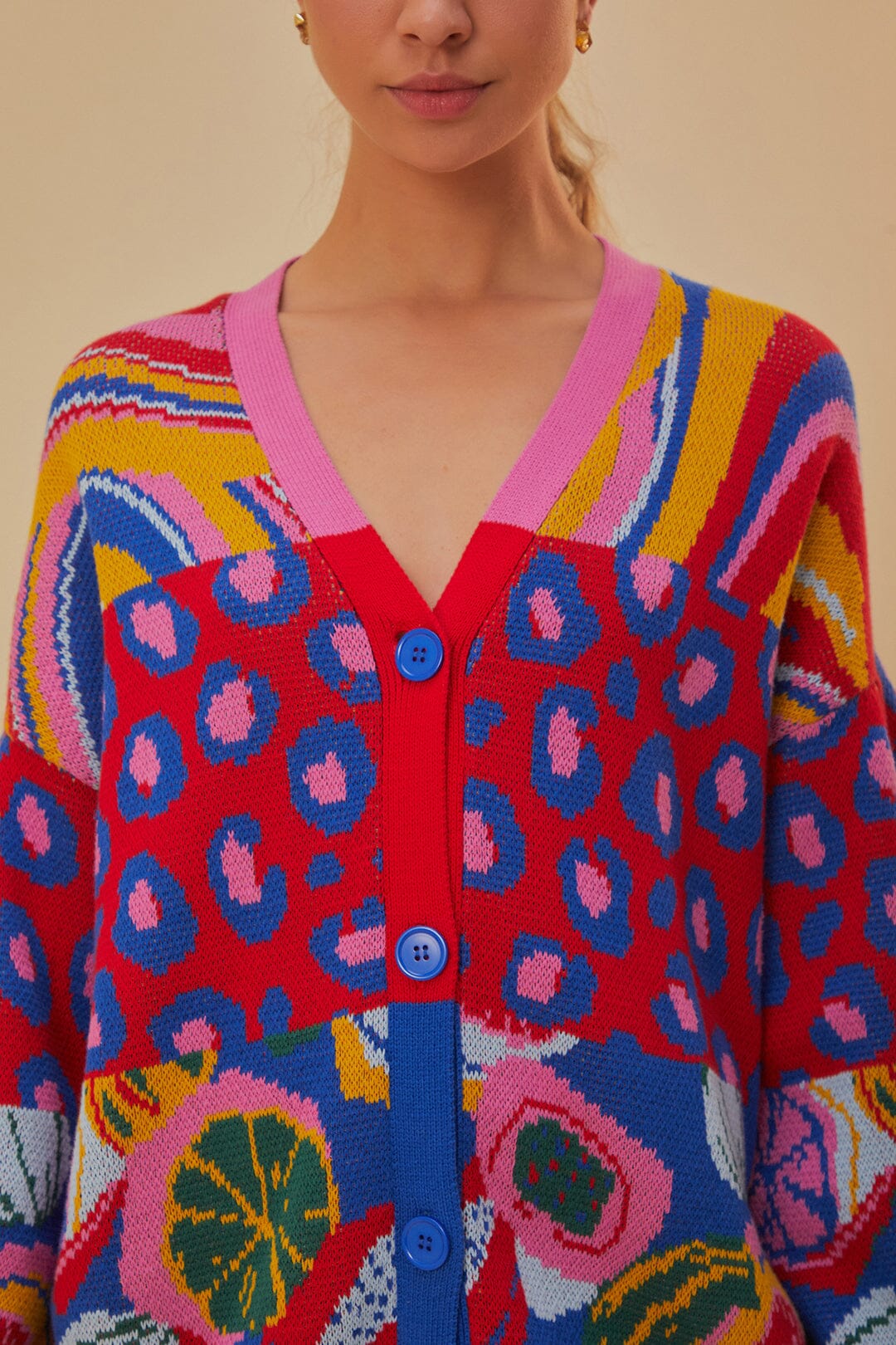 Cardigan à Imprimés mixtes en coton - Multicolore