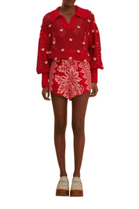 Pull Coeurs faits main en maille en coton - Rose