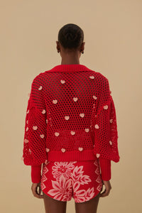 Pull Coeurs faits main en maille en coton - Rose