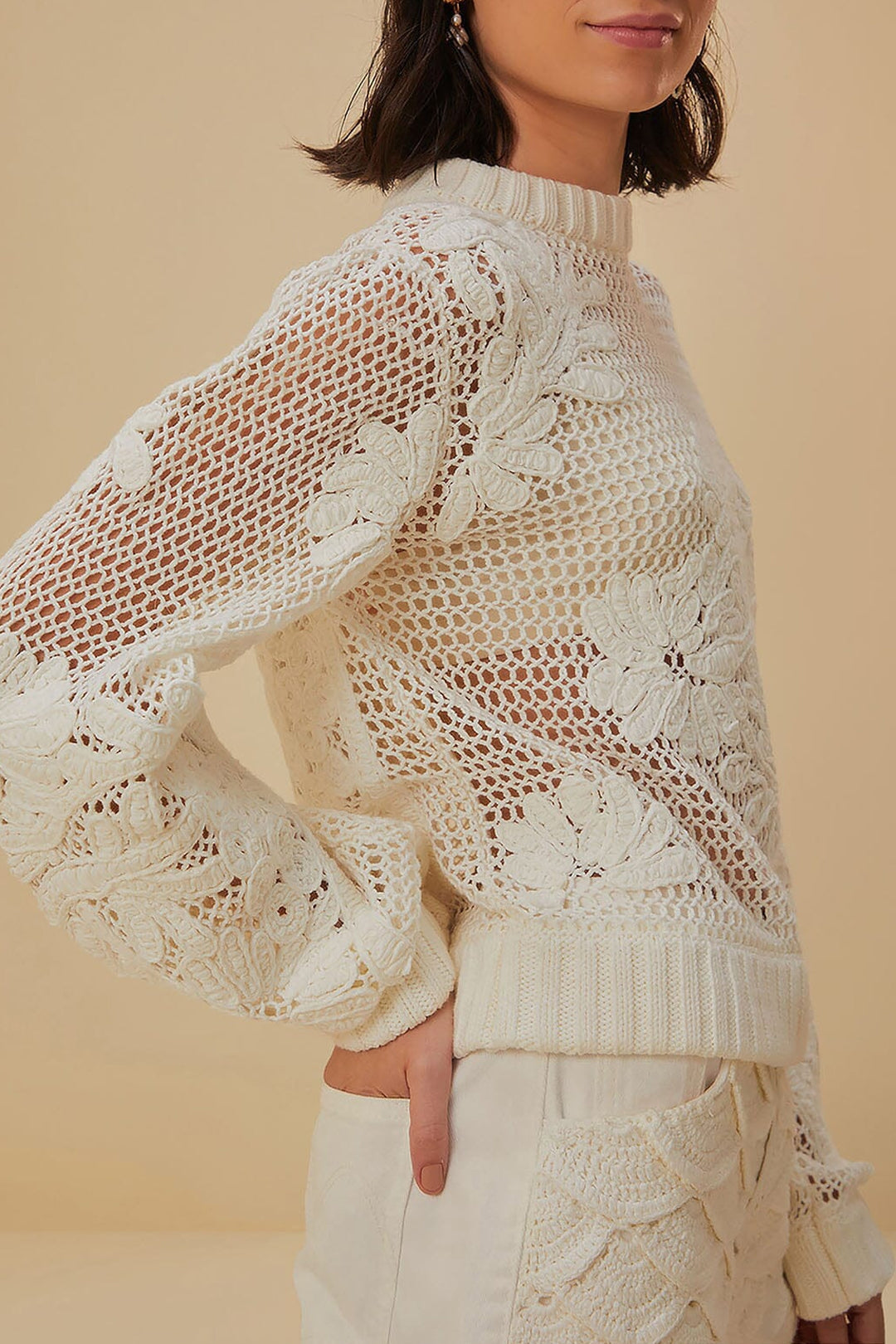 Pull Brodé en maille de coton - Blanc
