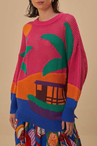 Pull Timbres d'Amazonie en maille de coton - Multicolore