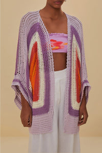 Kimono carré Sunset en crochet en coton - Multicolore