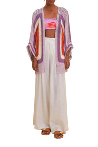 Kimono carré Sunset en crochet en coton - Multicolore