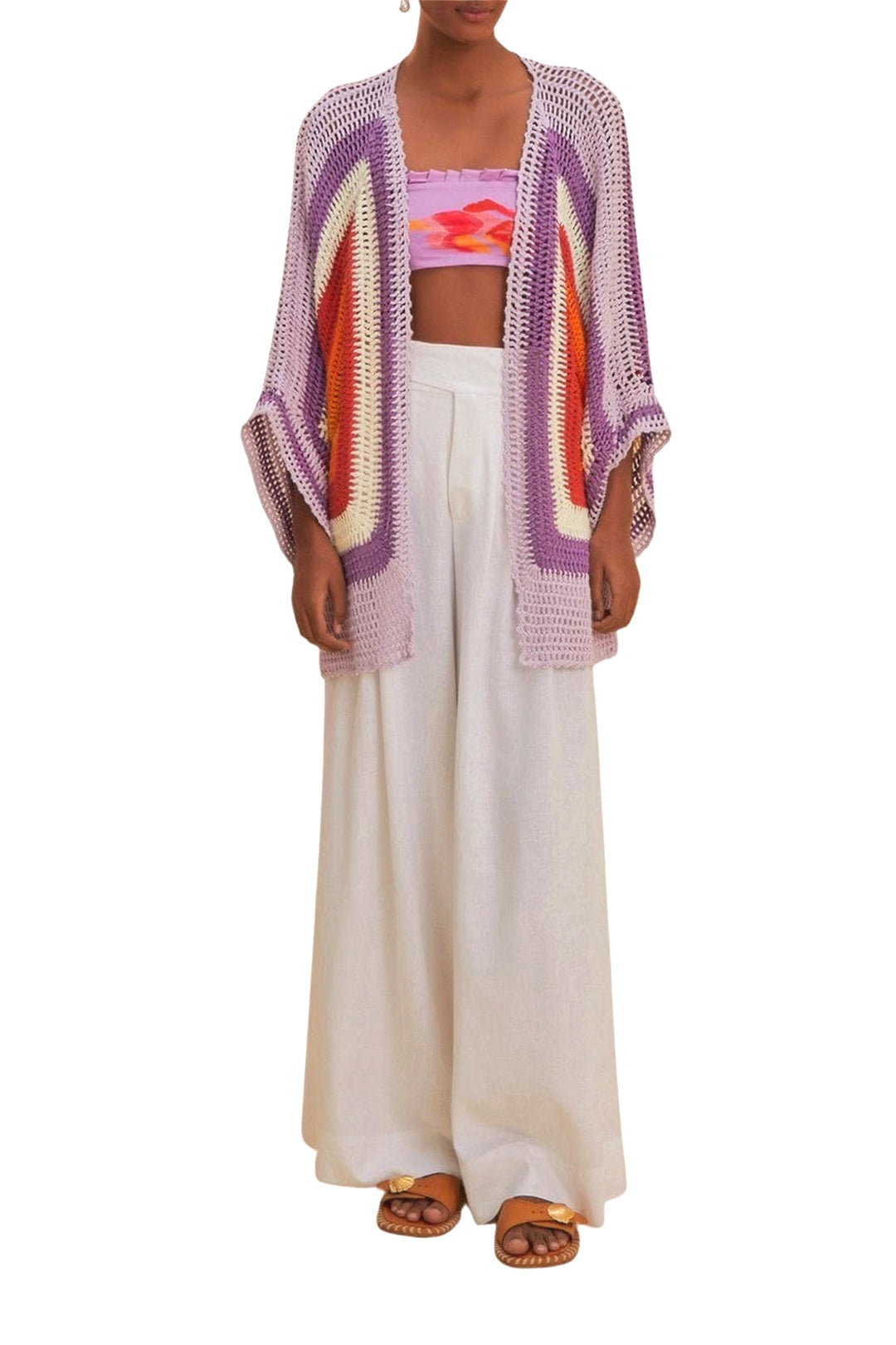 Kimono carré Sunset en crochet en coton - Multicolore