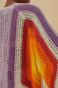 Kimono carré Sunset en crochet en coton - Multicolore
