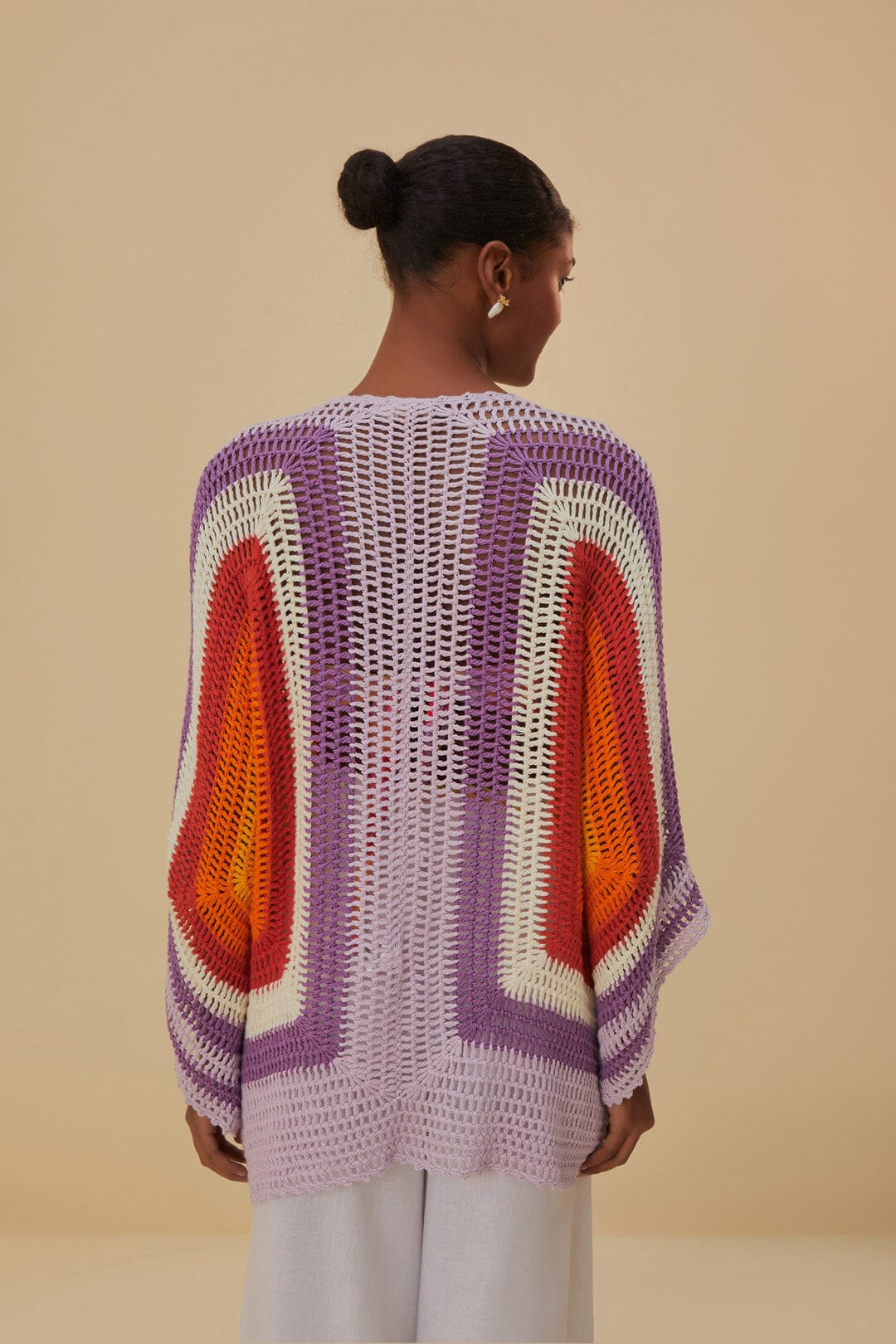 Kimono carré Sunset en crochet en coton - Multicolore