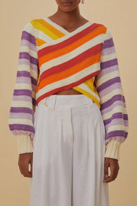 Pull Sunset Stripes en crochet en coton - Multicolore
