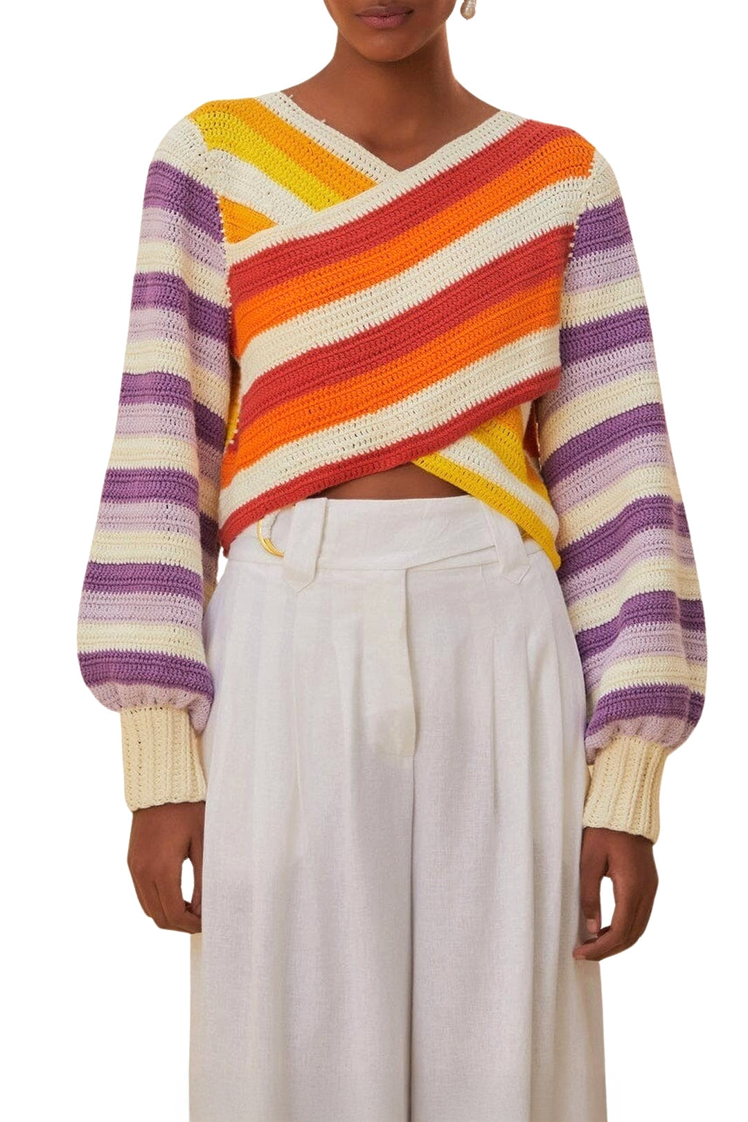 Pull Sunset Stripes en crochet en coton - Multicolore